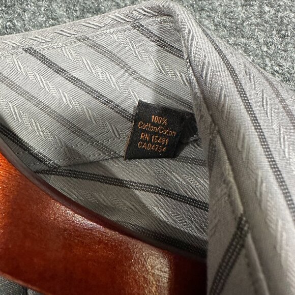 Ben Sherman Shirt Mens 18 Button Up Gray Stripe Cotton Long Sleeve Pocket - Picture 6 of 8